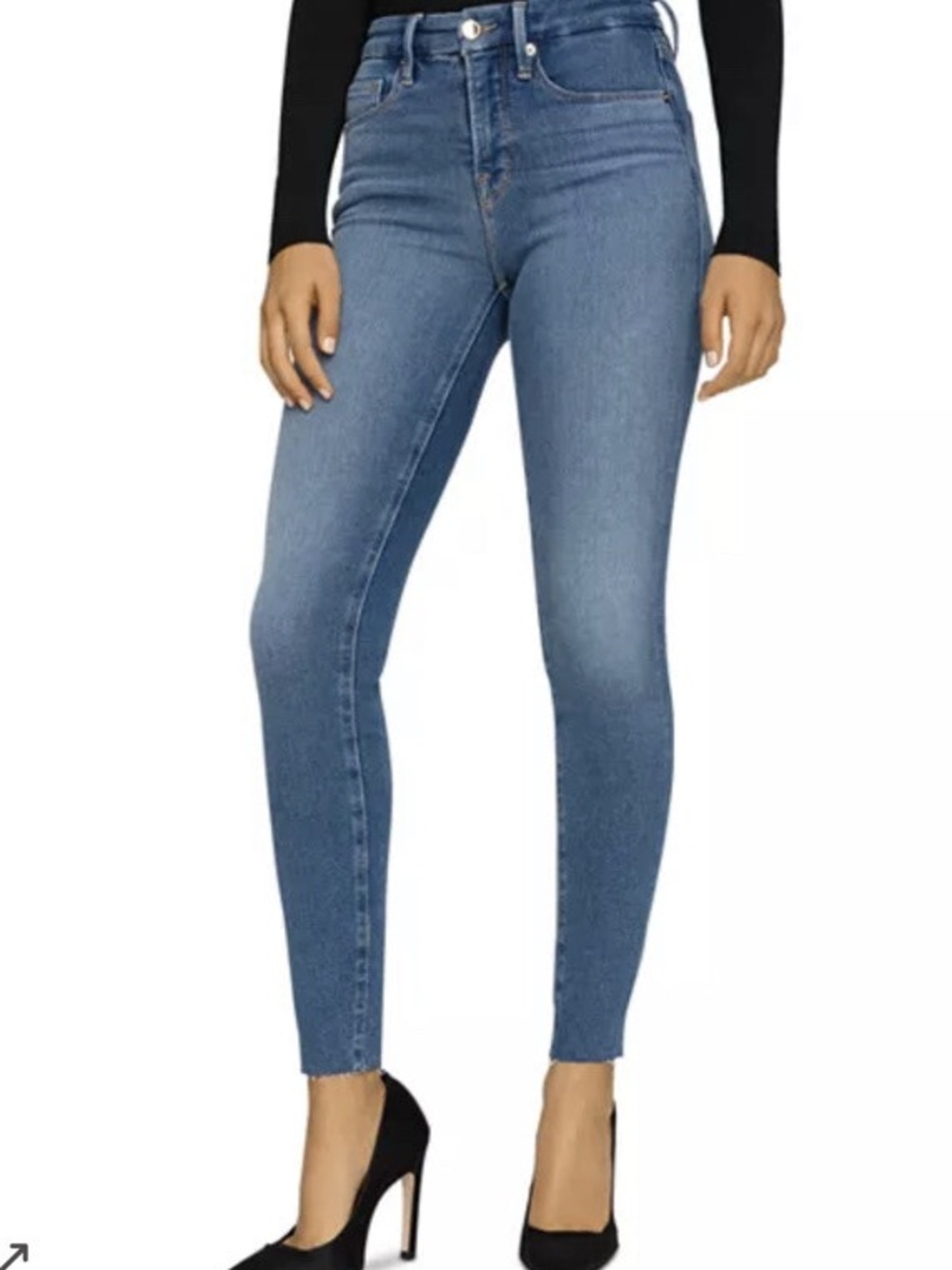 GOOD AMERICAN Good Legs High Rise Skinny Raw Edge Jeans Blue 655